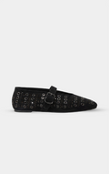 ALAÏA NOIR SUEDE VIENNE PERFORATED BALLET FLAT