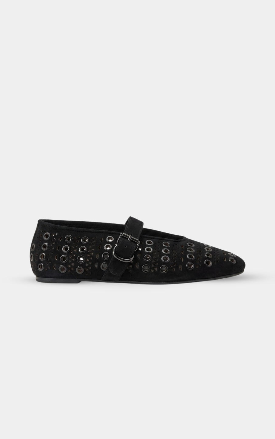 ALAÏA NOIR SUEDE VIENNE PERFORATED BALLET FLAT