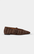 ALAÏA MOCHA SUEDE VIENNE PERFORATED BALLET FLAT