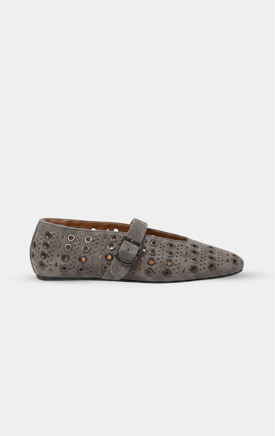 ALAÏA GREY SUEDE VIENNE PERFORATED BALLET FLAT