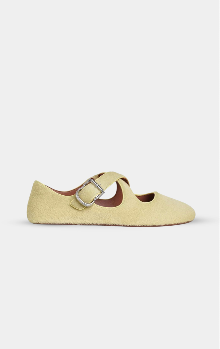 ALAÏA LEMONADE CRISS CROSS BALLET FLATS IN HAIRCALF