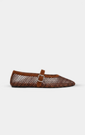 ALAÏA LIGHT BROWN BALLET FLATS IN STRASS FISHNET