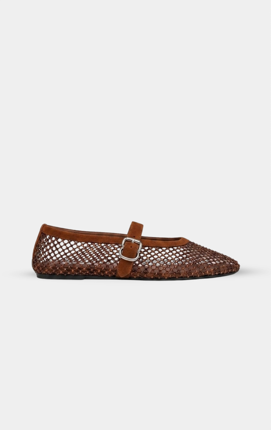 ALAÏA LIGHT BROWN BALLET FLATS IN STRASS FISHNET
