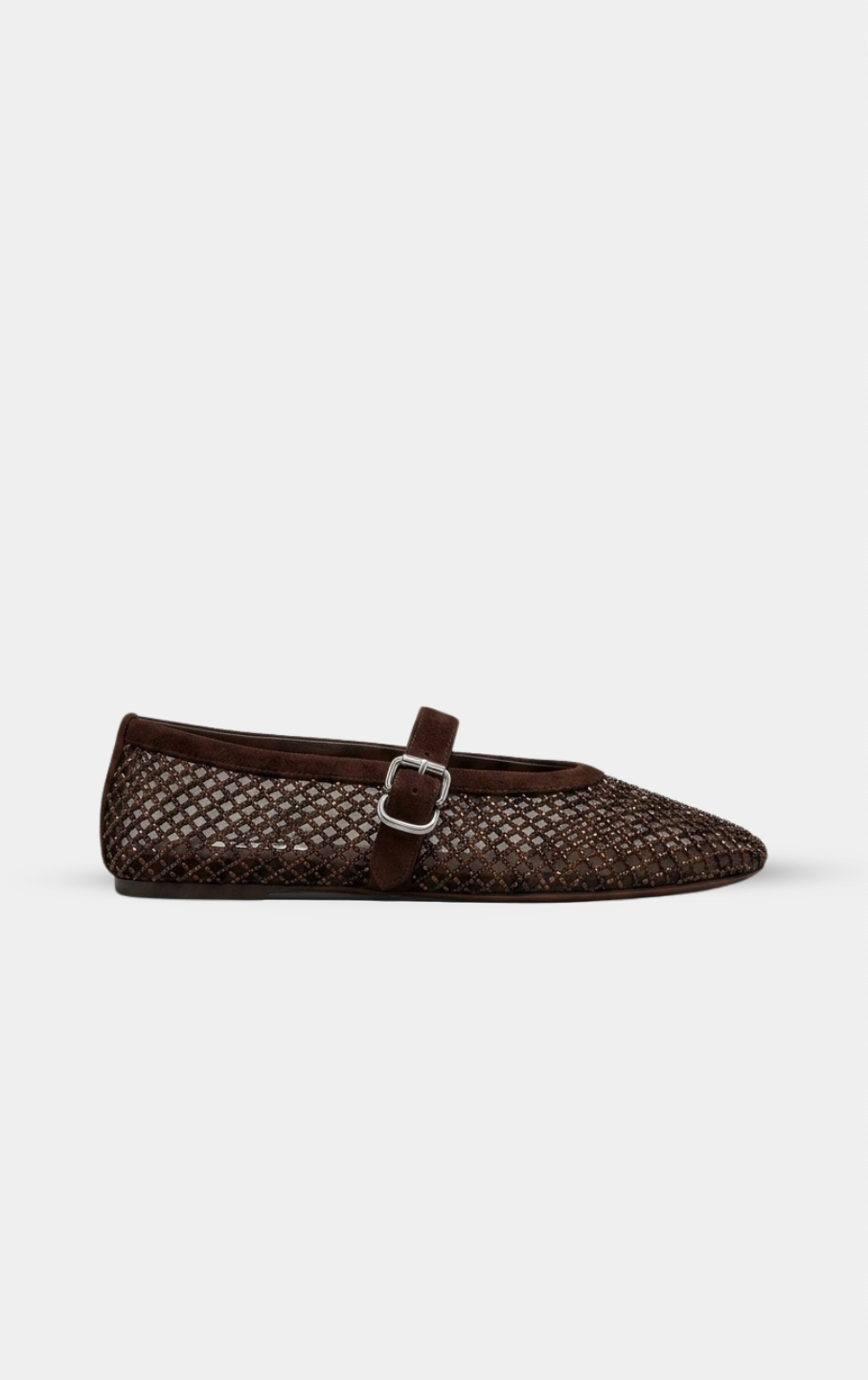 ALAÏA BROWN BALLET FLATS IN STRASS FISHNET