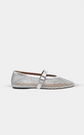 ALAÏA SILVER BALLET FLATS IN FISHNET