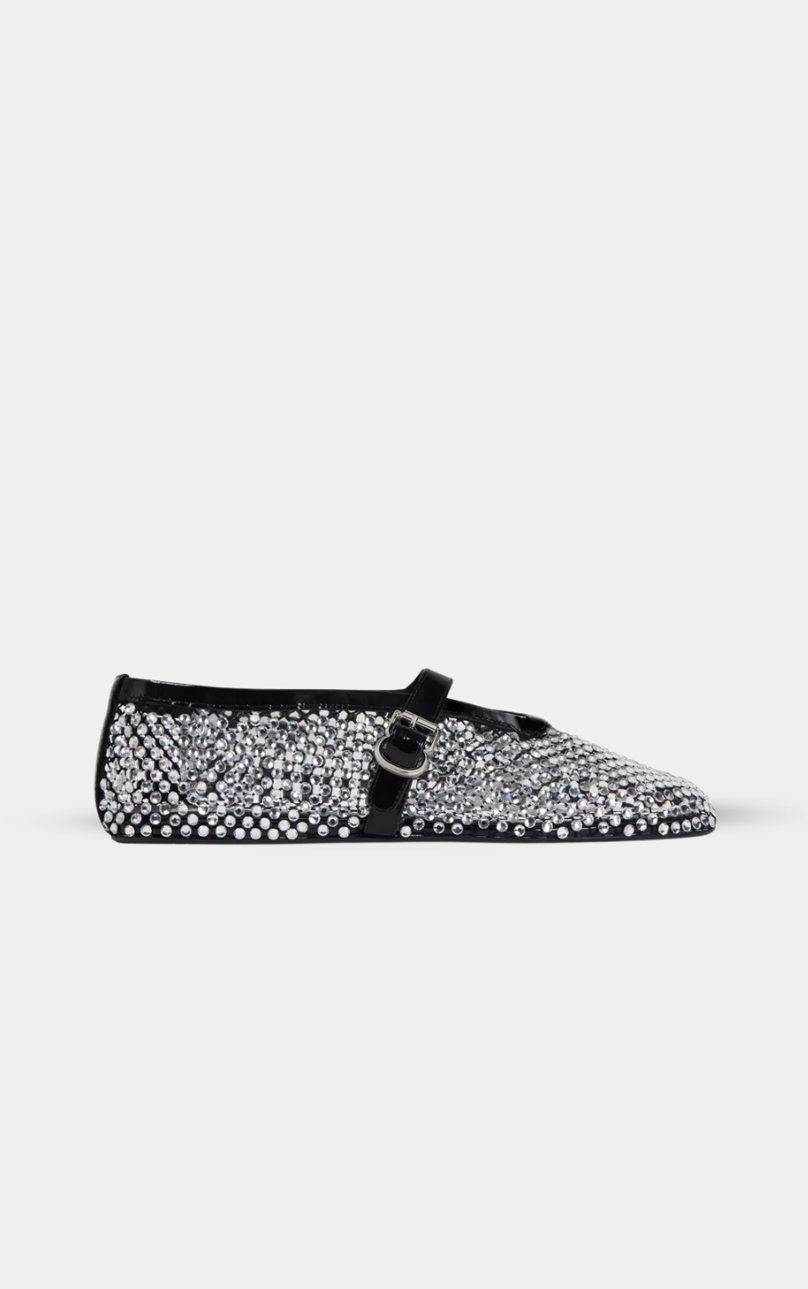 ALAÏA NOIR CRYSTAL BALLET FLAT IN FISHNET LEATHER