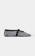 ALAÏA NOIR CRYSTAL BALLET FLAT IN FISHNET LEATHER
