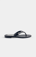 CHANEL black leather rhinestone thong sandals