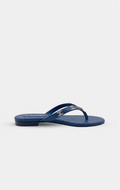 CHANEL Blue leather rhinestone thong sandals