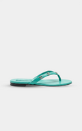 CHANEL Aqua leather rhinestone thong sandals