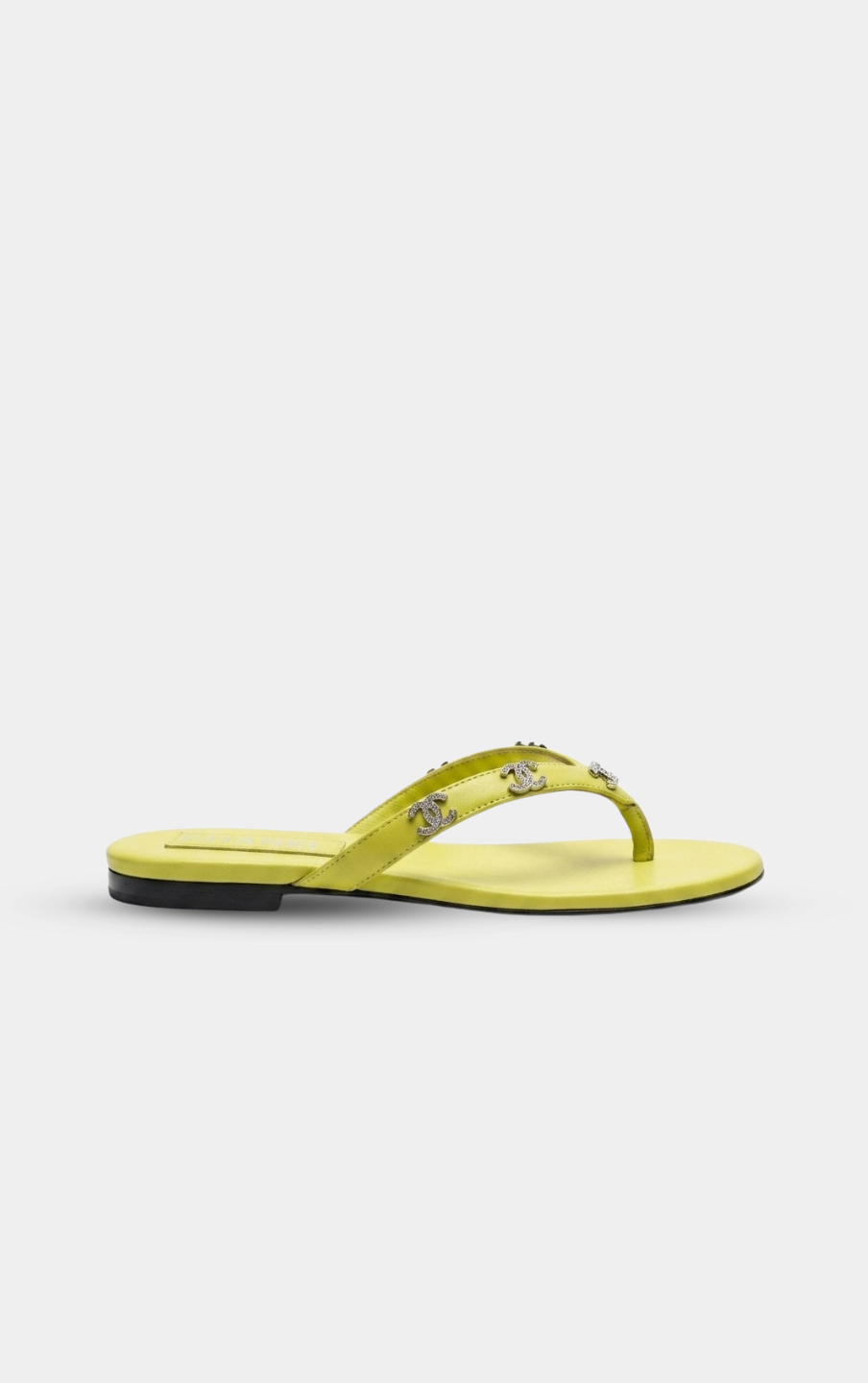 CHANEL Yellow leather rhinestone thong sandals