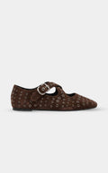 ALAÏA MOCHA CRISS CROSS BALLET FLATS SUEDE WITH EYELETS