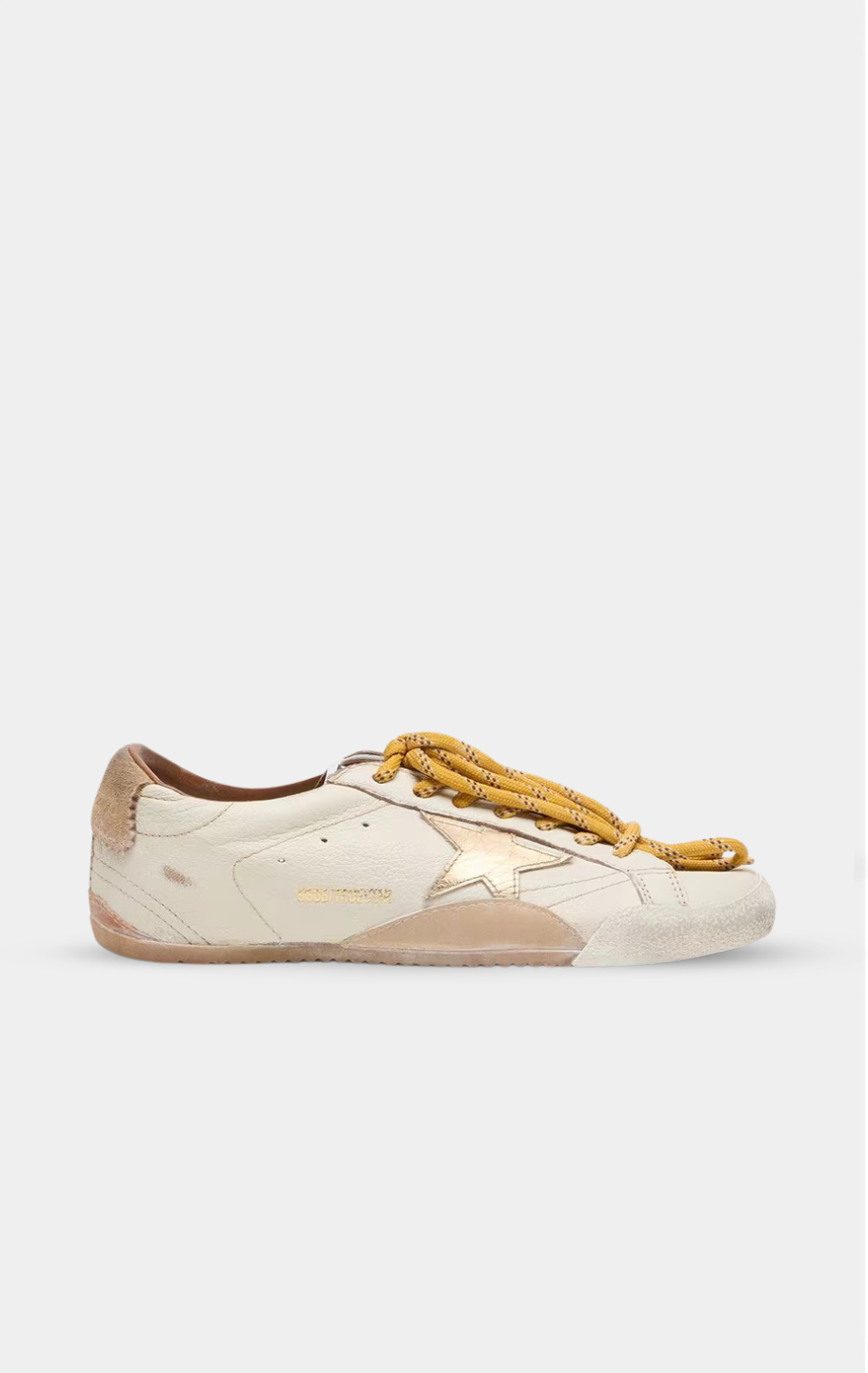 GGDB True-Star in white nappa leather with gold foiled leather star and beige suede heel tab
