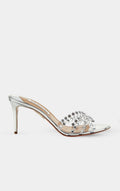 Aquazzura Tequila Silver Crystal Embellished Plexi Mules