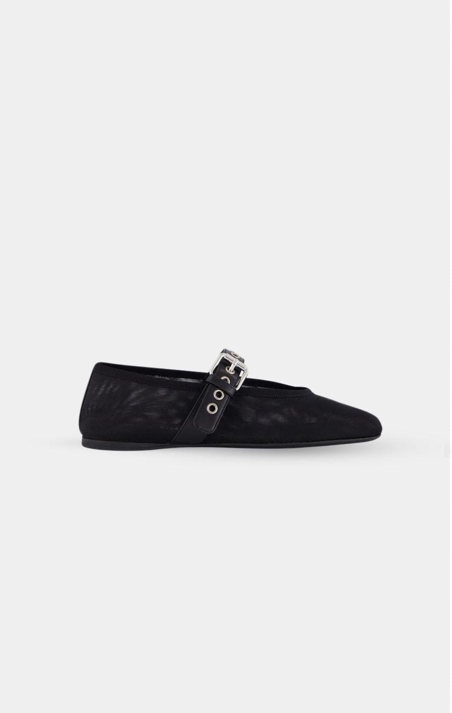 MIU MIU Black Mesh Ballerinas With Leather Strap