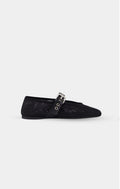 MIU MIU Black Mesh Ballerinas With Leather Strap