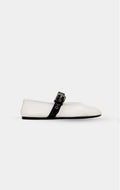 MIU MIU White Mesh Ballerinas With Leather Strap