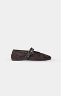 MIU MIU Brown Mesh Ballerinas With Leather Strap