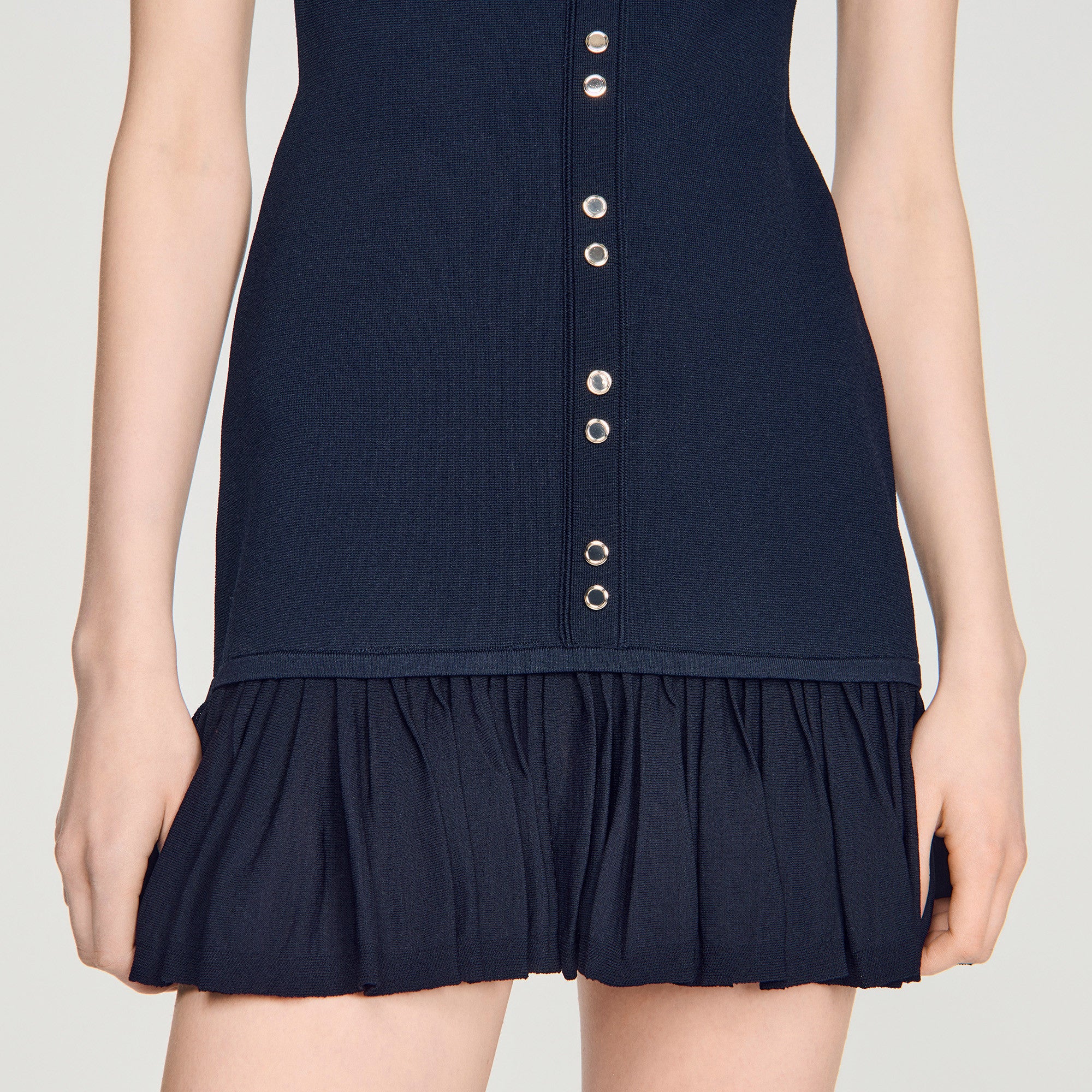 SANDRO RUFFLE TRIM BUTTON DETAIL MINI DRESS