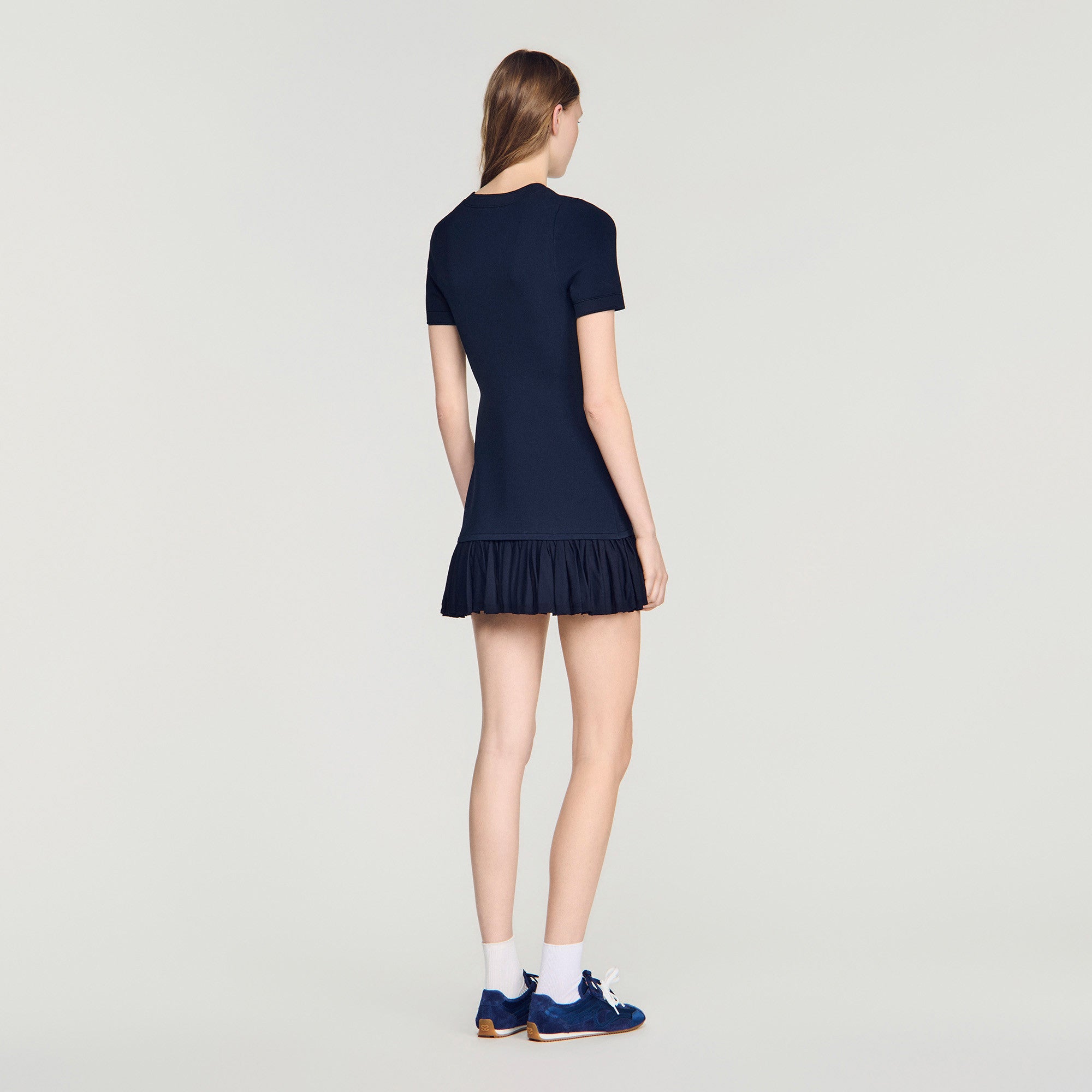 SANDRO RUFFLE TRIM BUTTON DETAIL MINI DRESS