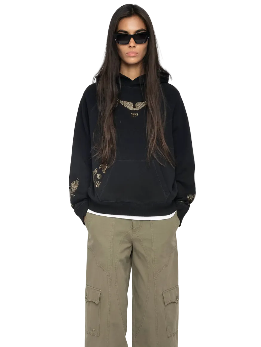 ZV Georgy Black hoodie with Rhinestone