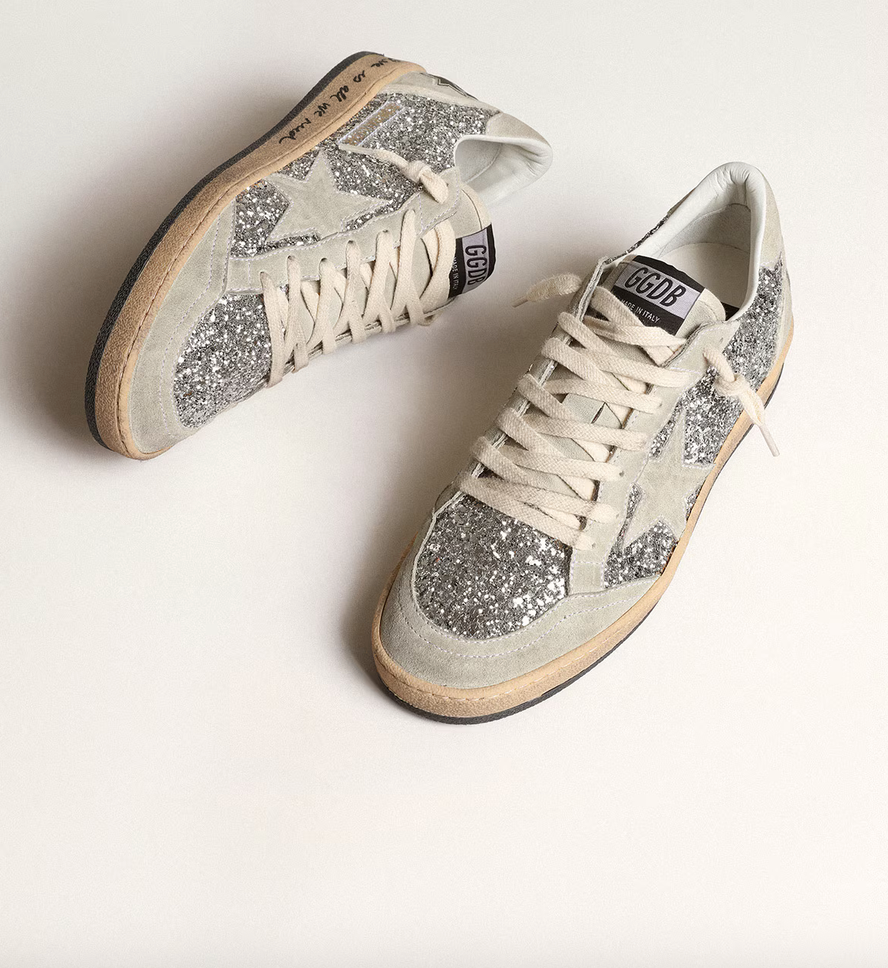 GGDB Ball Star in silver glitter with ice-gray suede inserts