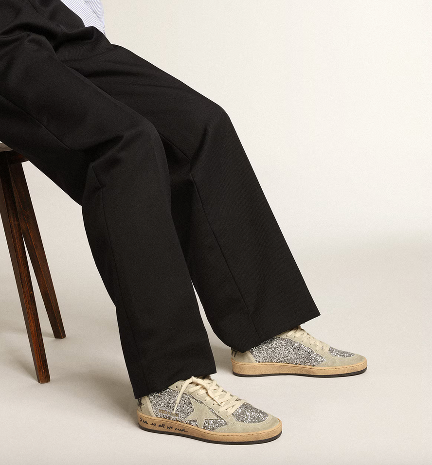 GGDB Ball Star in silver glitter with ice-gray suede inserts