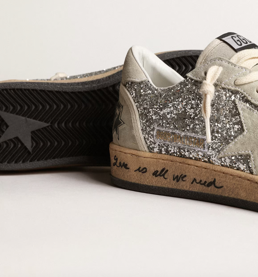 GGDB Ball Star in silver glitter with ice-gray suede inserts