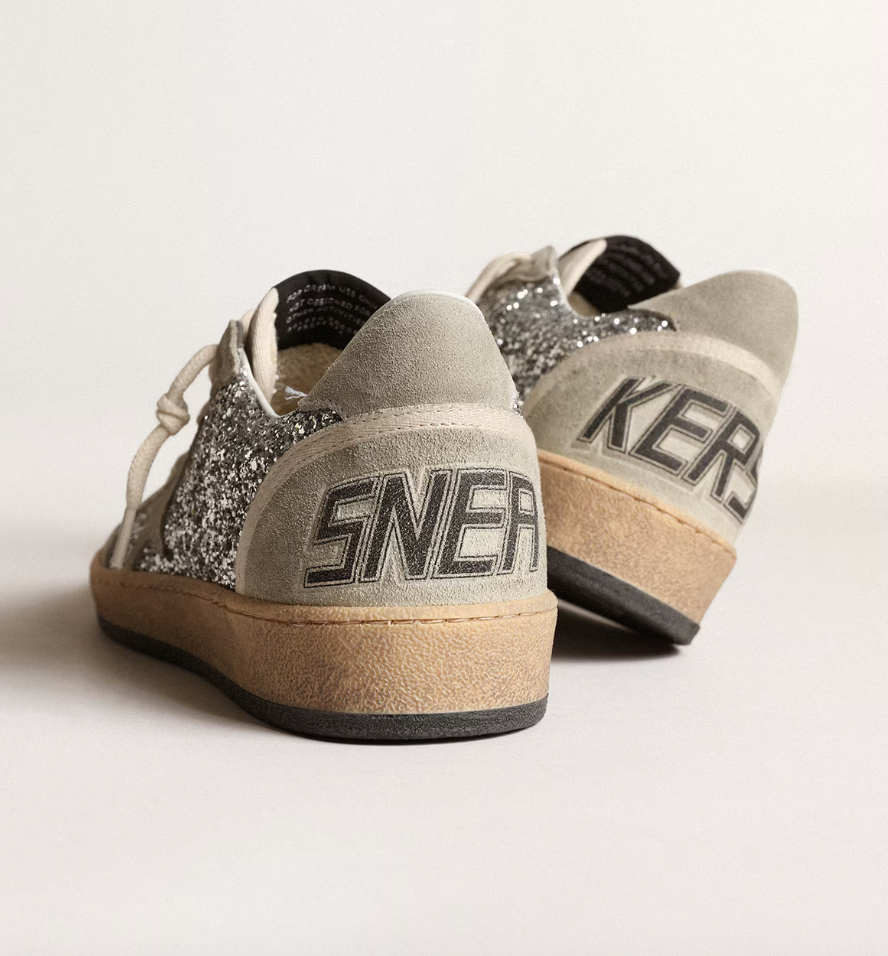 GGDB Ball Star in silver glitter with ice-gray suede inserts
