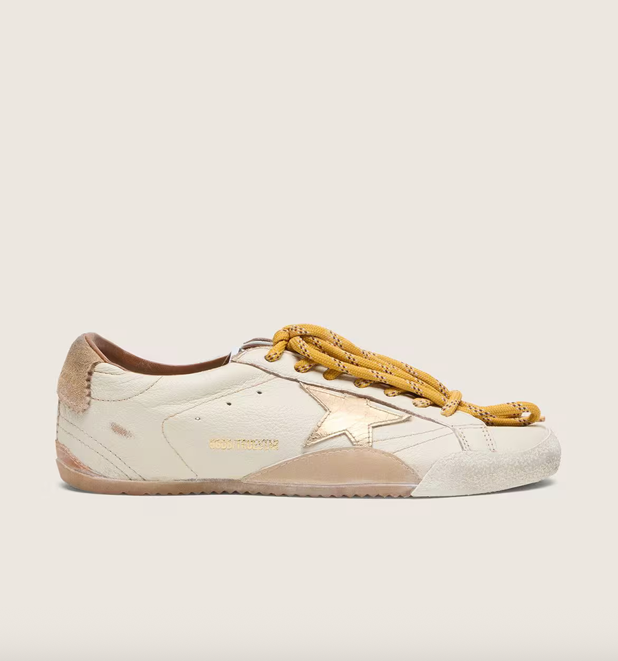 GGDB True-Star in white nappa leather with gold foiled leather star and beige suede heel tab