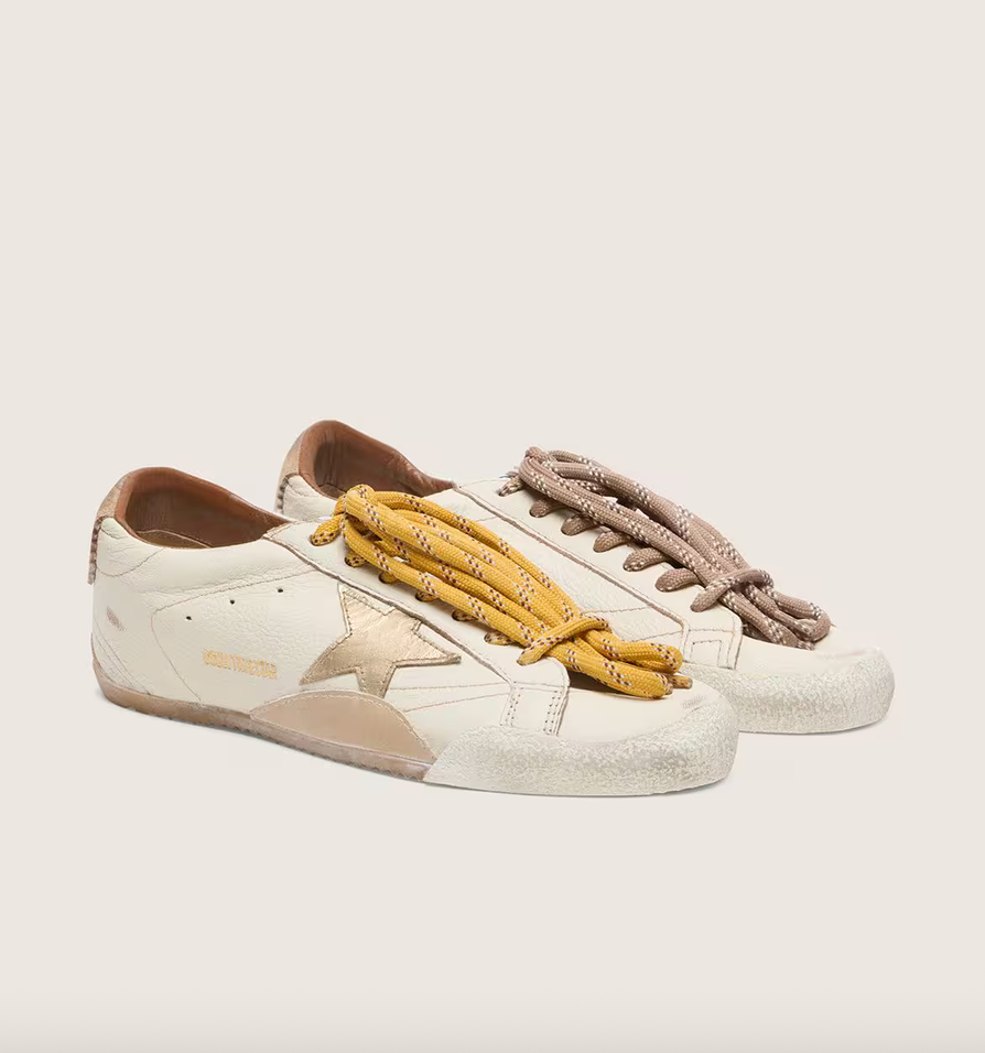 GGDB True-Star in white nappa leather with gold foiled leather star and beige suede heel tab