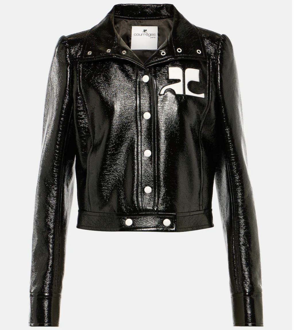 REEDITION CROPPED VINYL JACKET IN BLACK