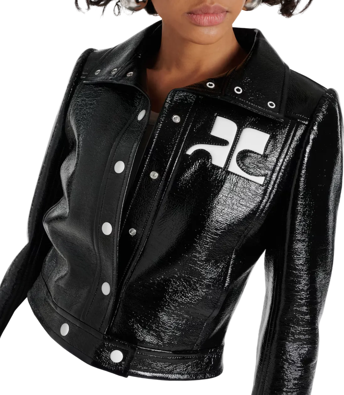 REEDITION CROPPED VINYL JACKET IN BLACK