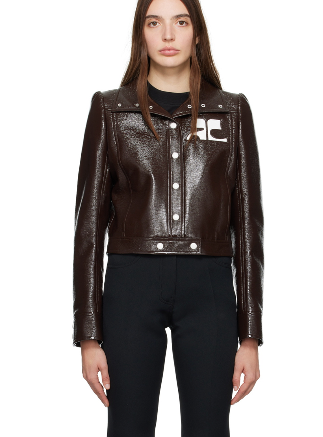 REEDITION CROPPED VINYL JACKET IN BROWN