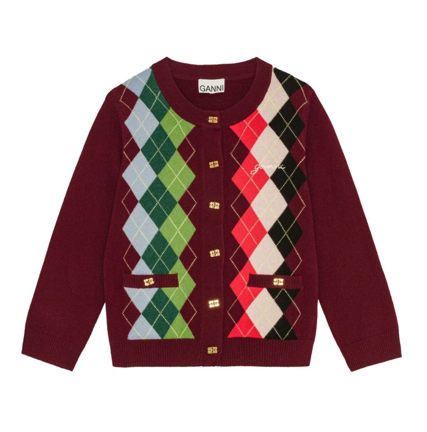 BURGUNDY CHECK CARDIGAN