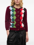 BURGUNDY CHECK CARDIGAN