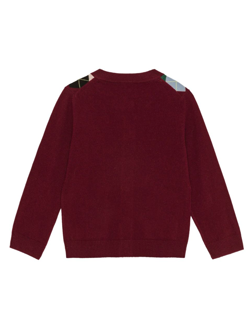 BURGUNDY CHECK CARDIGAN