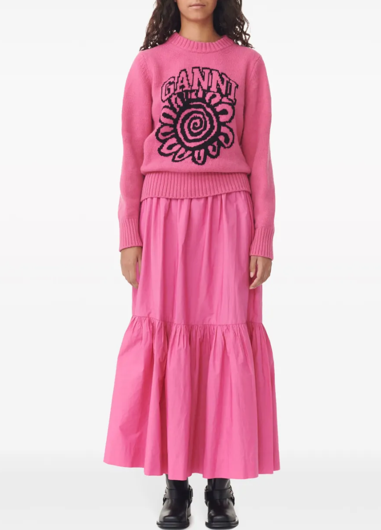 RUFFLED ORGANIC-COTTON MIDI SKIRT