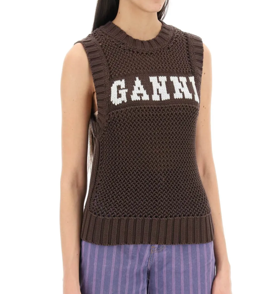 BROWN COTTON BLEND VEST