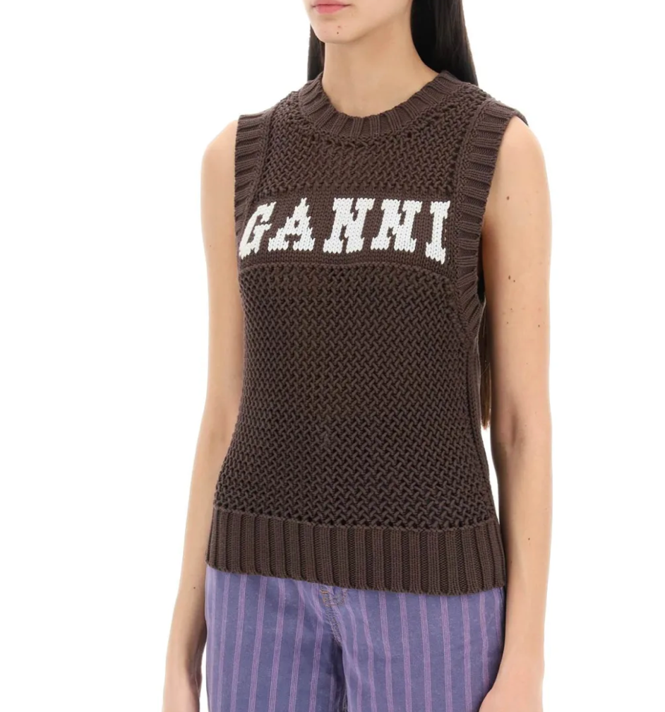 BROWN COTTON BLEND VEST