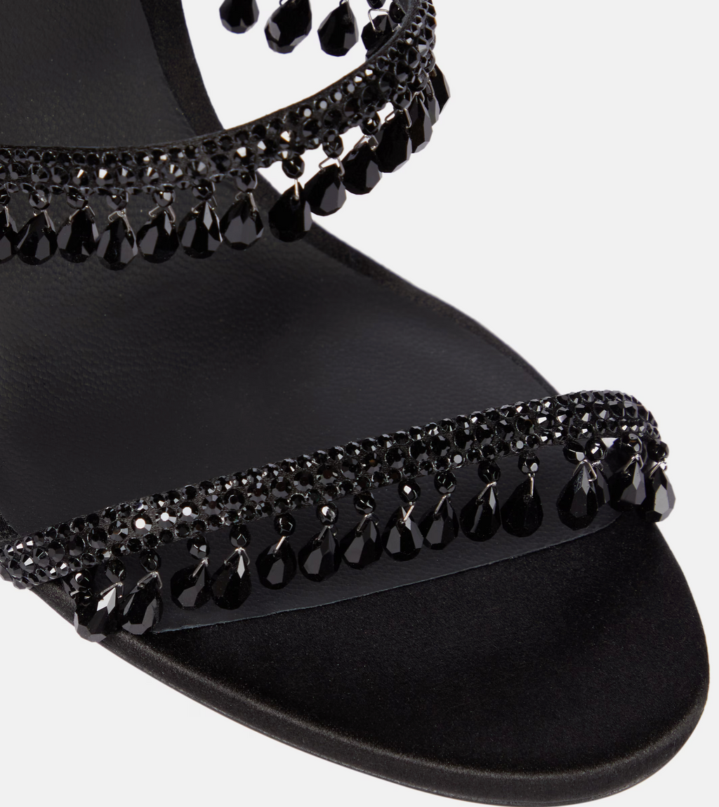 Chandelier embellished satin sandals full black