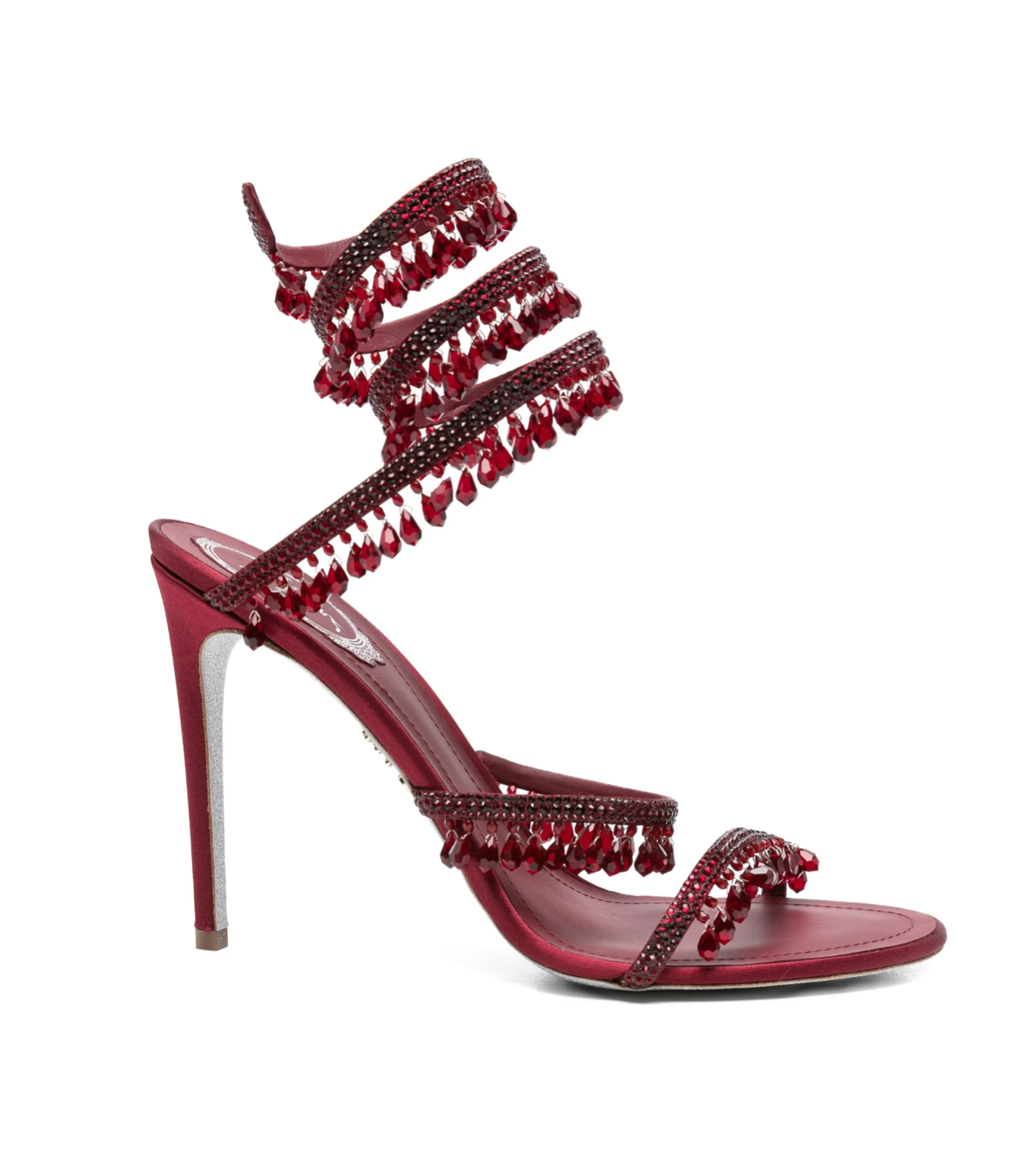 Chandelier embellished satin sandals burgundy