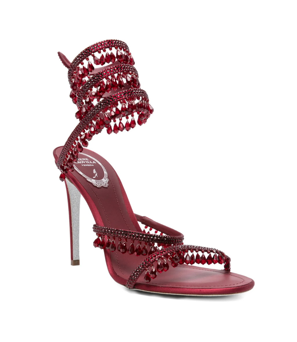 Chandelier embellished satin sandals burgundy