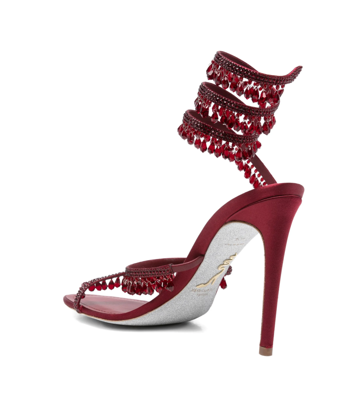 Chandelier embellished satin sandals burgundy