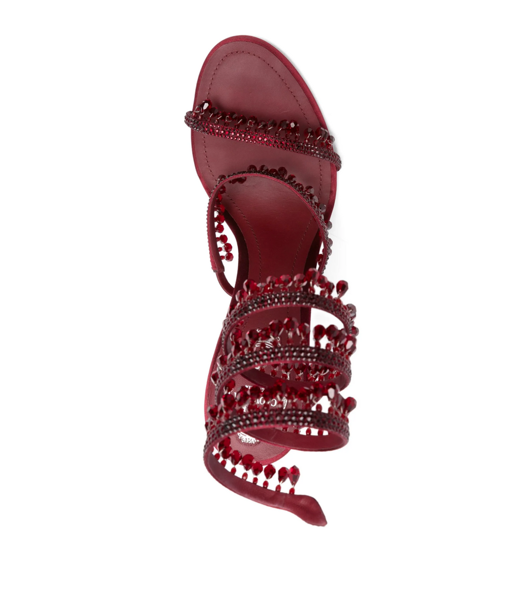 Chandelier embellished satin sandals burgundy