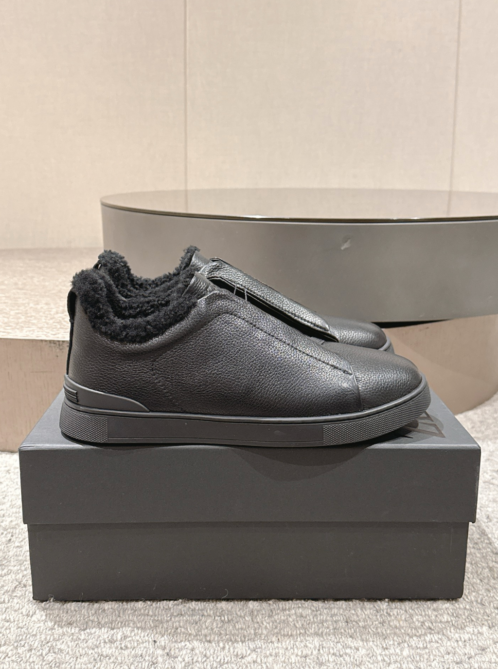 Ermenegildo Zegna Black Shearling Triple Stitch