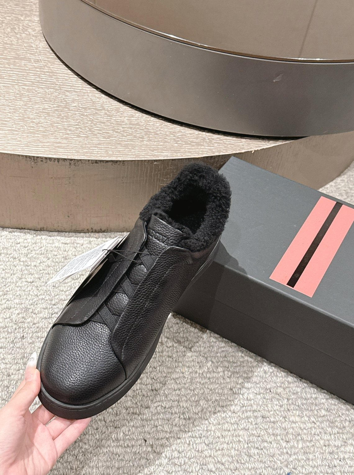 Ermenegildo Zegna Black Shearling Triple Stitch