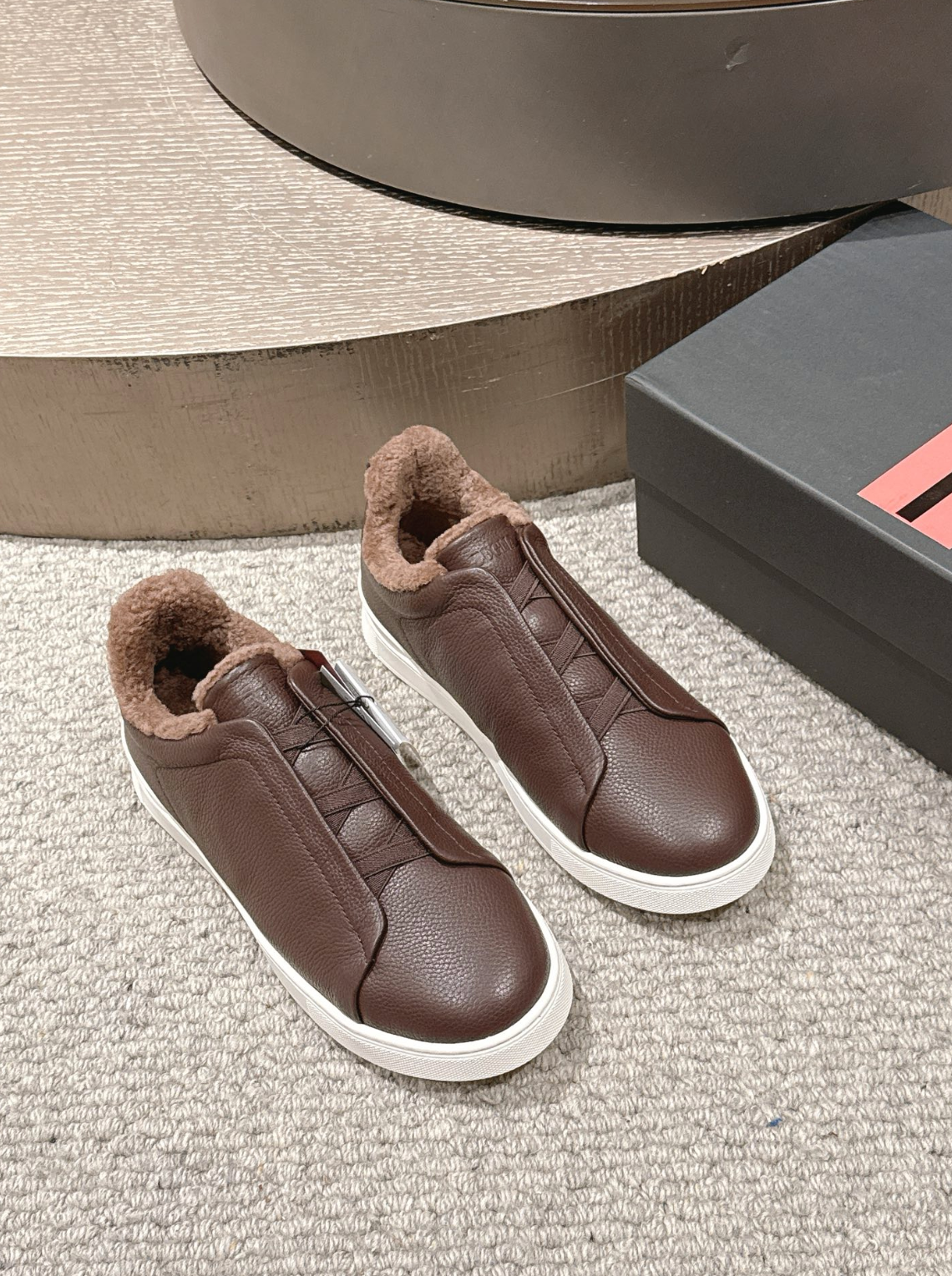Ermenegildo Zegna Brown Shearling Triple Stitch