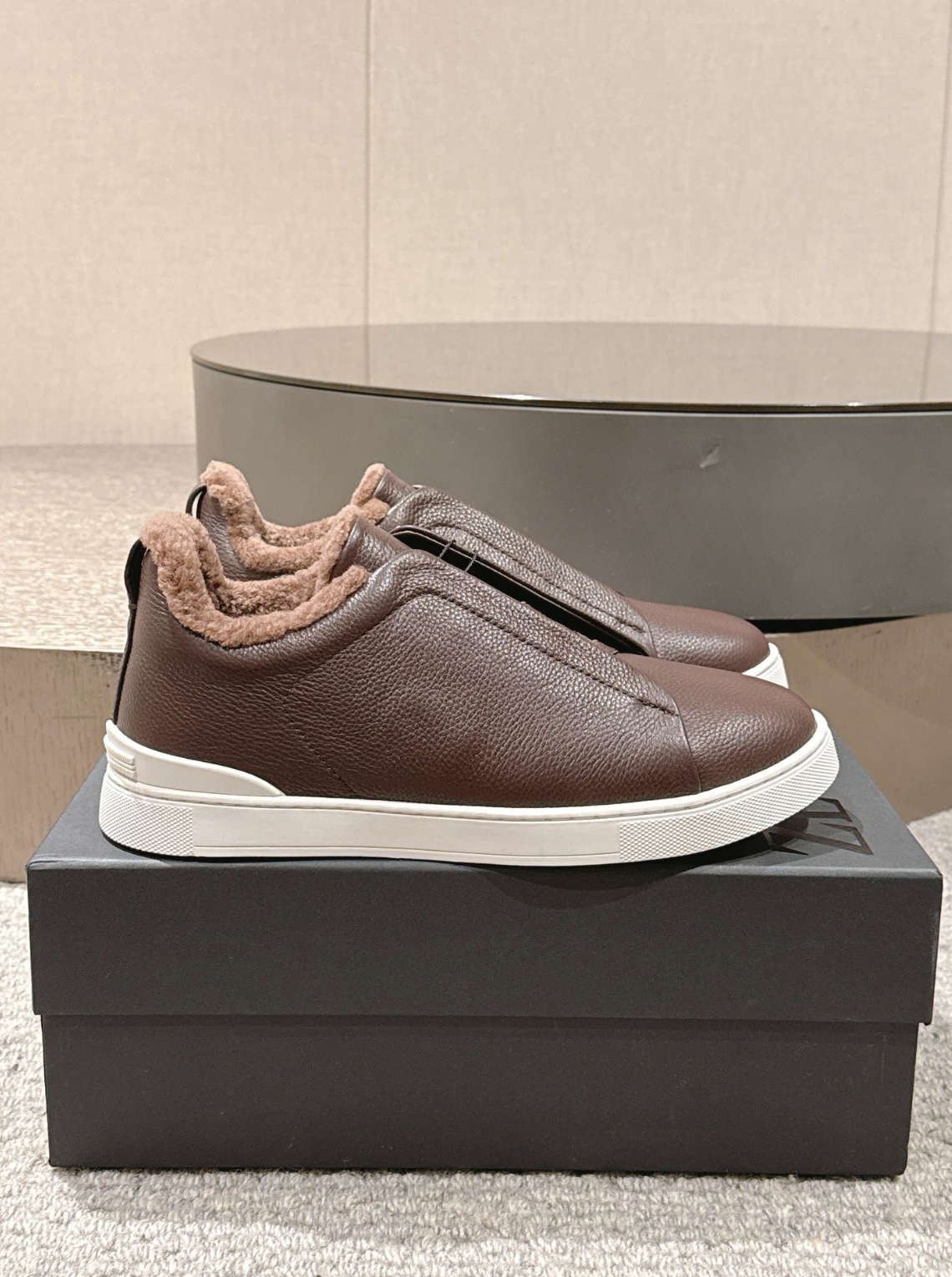 Ermenegildo Zegna Brown Shearling Triple Stitch