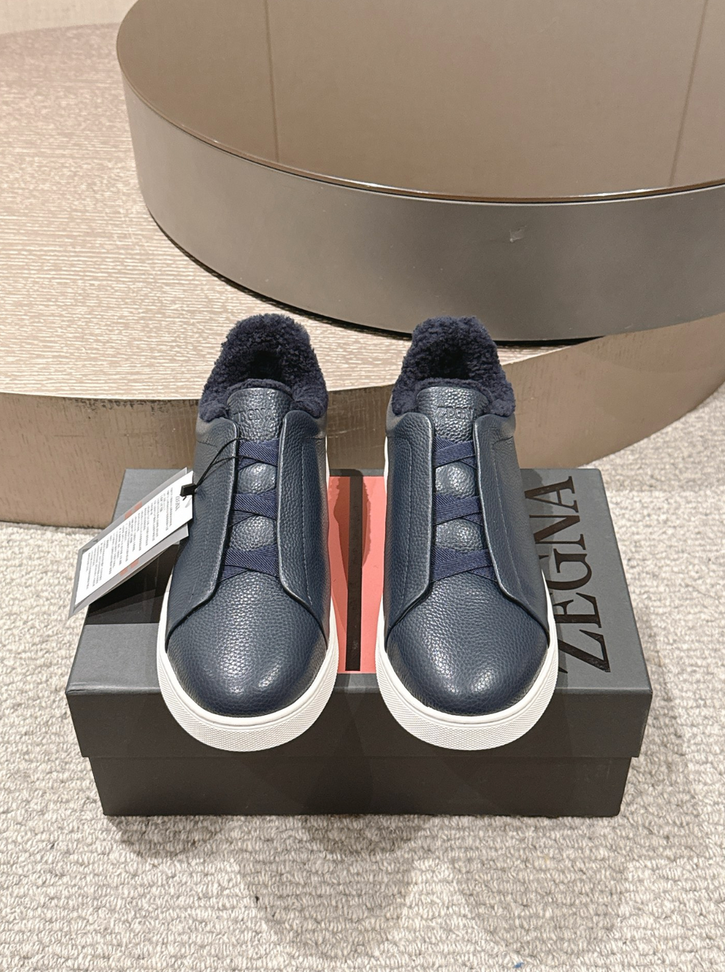 Ermenegildo Zegna Navy Shearling Triple Stitch